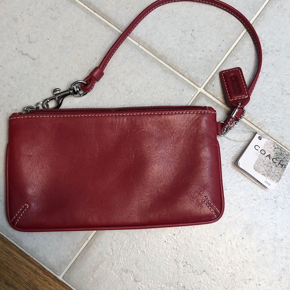 Coach Red Leather Wristlet with Embossed Logo - Picture 2 of 4